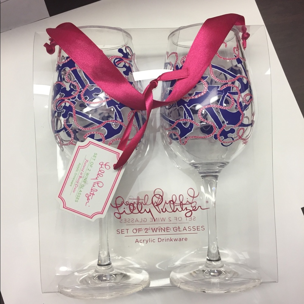 Lilly Pulitzer acrylic wine glass set new